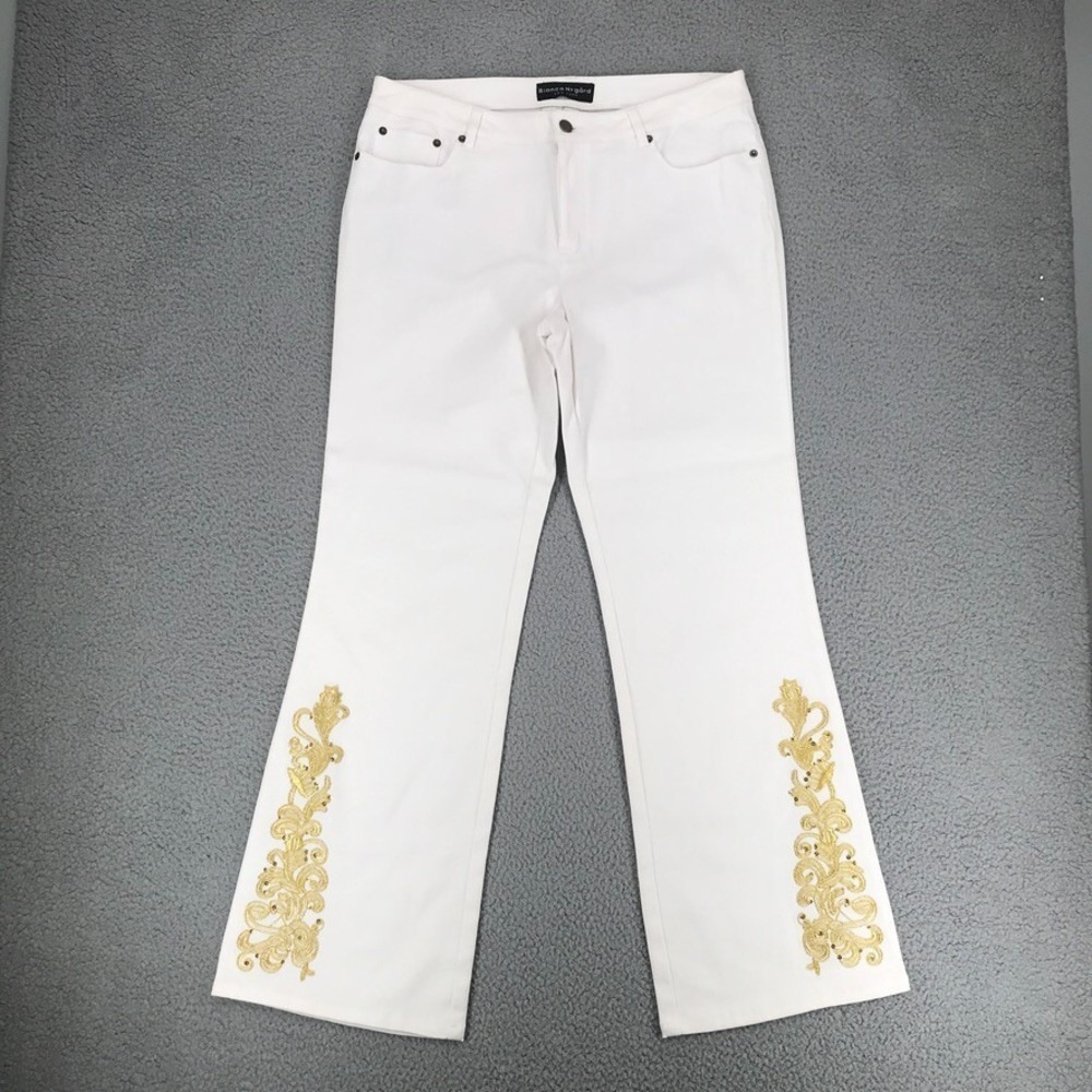 Vintage Bianca Nygard New York‎ Gold Metallic Embroidered Jeans Size 12 White